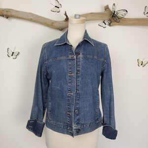 Ann Taylor blue denim jacket button up